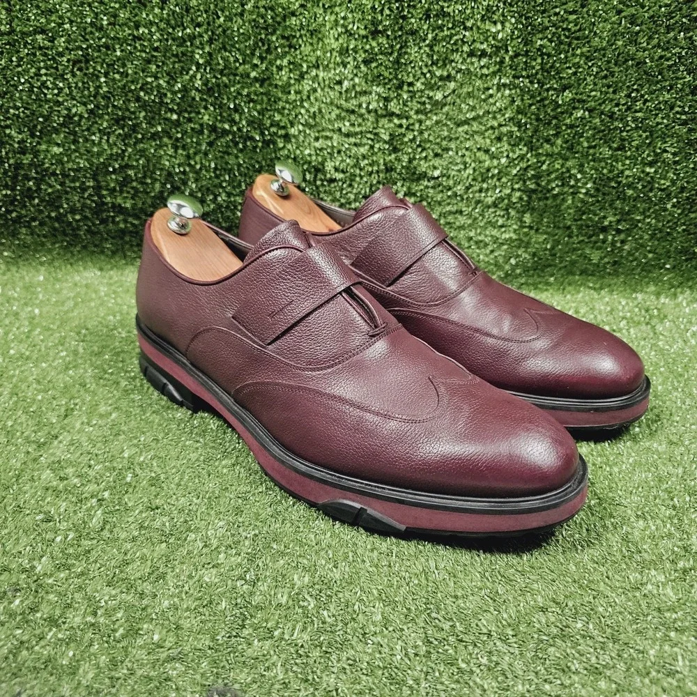 Salvatore Ferragamo Burgundy Leather Wingtip Slip On Dress Shoes Mens Size 12 D